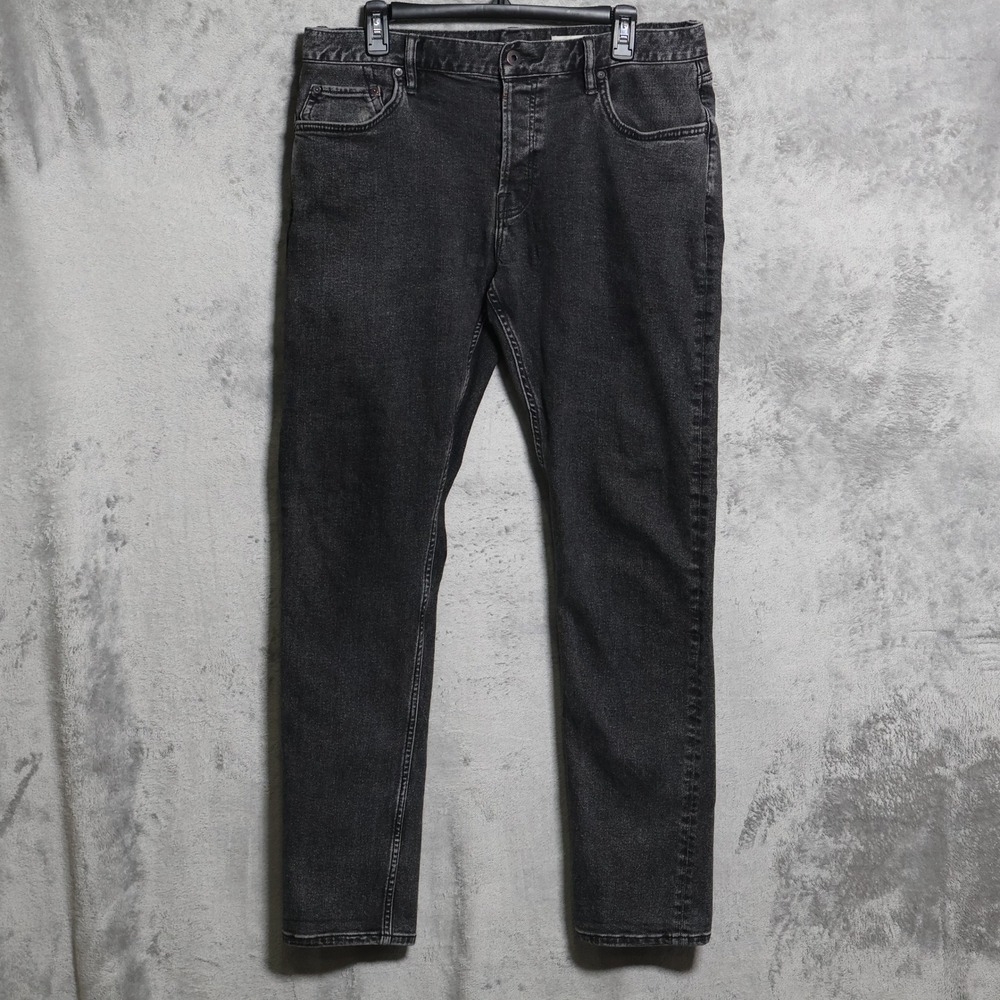 AllSaints Rex Jeans Mens 34x32 Black Washed Denim Slim Button Fly Faded Stretch